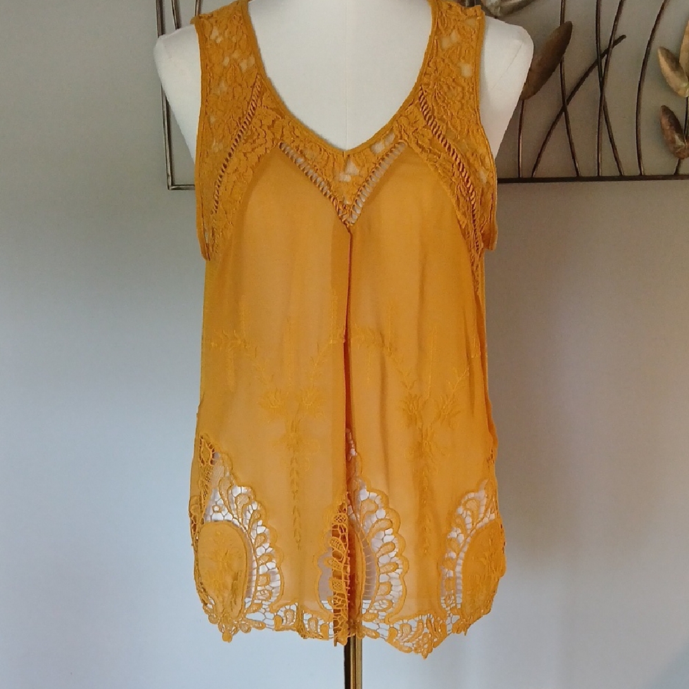 Boho Chic Mustard Yellow Sleeveless Top Sz XL